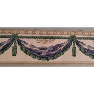 Village Wall Border - Roman Swag - Tassels Rope - 16.5 FT - Green Blue Beige